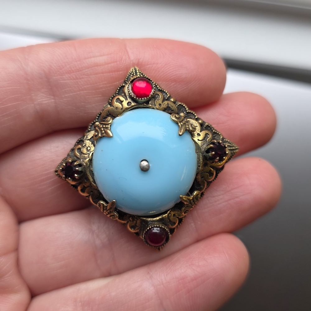 Vintage Blue & Red Decorative Brooch
